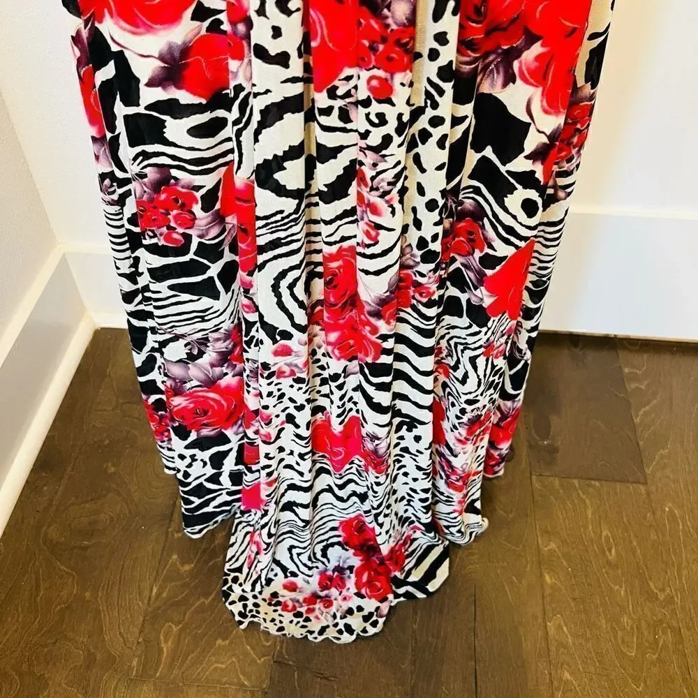 La Femme Women’s Size 0 Floral Print Open Back Formal Gown Maxi Dress Red Prom